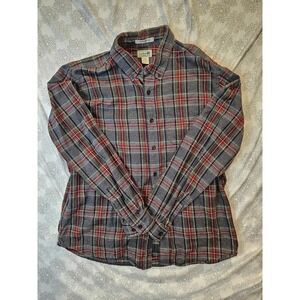 LL Bean Flannel Shirt‎ Traditional Fit Plaid Button Up Long Sleeve Gray Red L